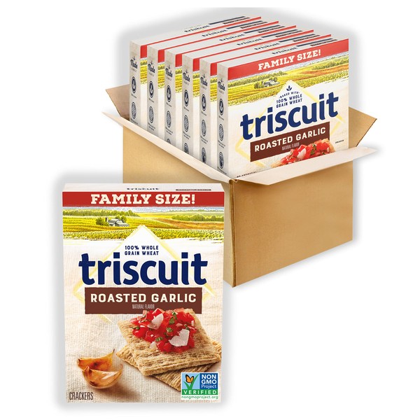 Triscuit Roasted Garlic Whole Grain Wheat Crackers, Family Size, 12.5 oz (Pack of 6)