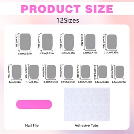 MOTIBACK French False Nails - 24PCS Square Press on Nails with Rhinestones, Medium Length White Tip Stick on Nails for Women, Includes Jelly Glue (12 Sizes)