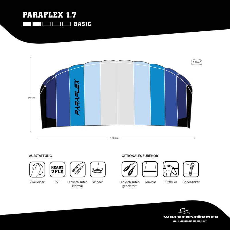 Wolkenstürmer Paraflex basic 1.2 - SE 2-line parafoil kite