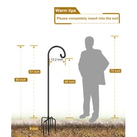 Derkniel Shepherd Hook 60 Inch Tall Heavy-Duty Metal Garden Hanging Pole Stake for Bird Feeder Pole Plant Baskets, Black (2 Pack)