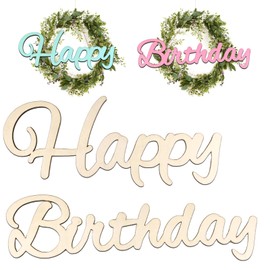 Zaruatu Unfinished Wooden Happy Birthday Sign Wooden Cutout Letter Sign for Wreath DIY Crafts Blank Decorative Word for Door Wall Home Christmas Decor (Wood-Happy)
