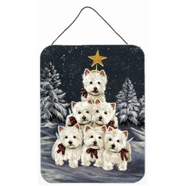 Caroline's Treasures PPP3130DS1216 Westie Christmas Family Tree Wall or Door Hanging Prints Aluminum Metal Sign Kitchen Wall Bar Bathroom Plaque Home Decor Front Door Plaque, 12x16, Multicolor