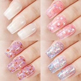 TOMICCA UV Nagellack Glitzer Set, 4 Farben Mondschein Weiß & Bunter Stern Pailletten Glitzer Gel Nagellack, UV Lampe Soak-Off UV/LED Schellack Nagellack, für Nagelstudio und DIY Maniküre zu Hause, 8ML