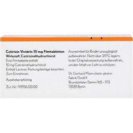 Vividrin CETIRIZINE Vividrin 10 mg Film-Coated Tablets - Pack of 100 Film-Coated Tablets 13168959