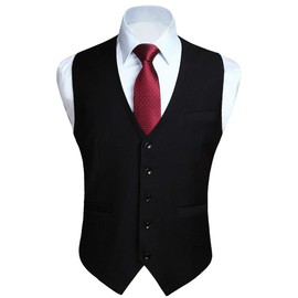 Hisdern Men's Formal Wedding Party Cotton Waistcoat Solid Color Vest, Black, XS(Chest 36 inch)