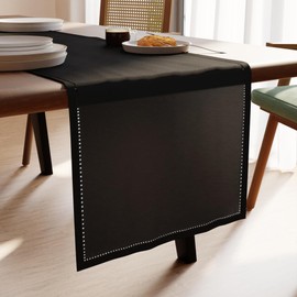 Encasa XO Dining Table Runner 13"x59" | Pure Cotton Hemstitched Design | Black - Machine Washable