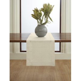 Solino Home Linen Ivory Table Runner 120 Inches Long - 100% Pure Linen 14 x 120 Inch Table Runner for Fall, Autumn, Thanksgiving - Double Hemstitch