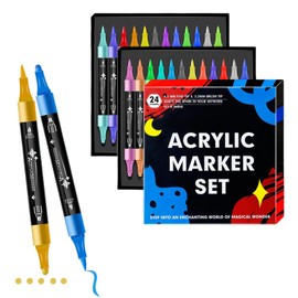 BAIRUIY Premium Acrylic Marker-24 Colors Dual Tip Acrylic Paint Pens Markers, for Wood, Glass, Rock, Canvas, Ceramic, DIY Crafts Making Art Supplies