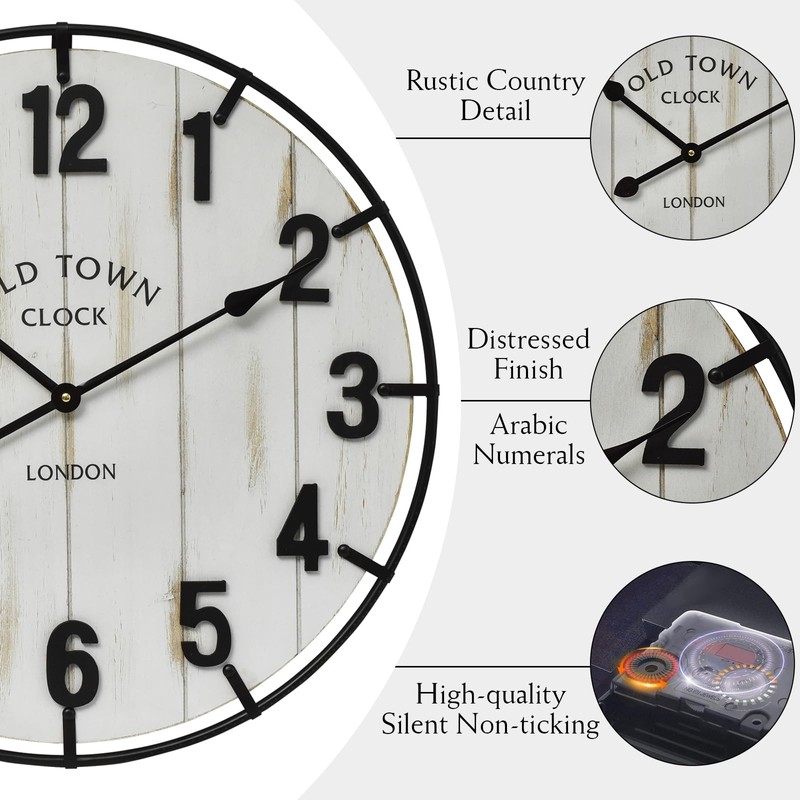 Large Old Town Farmhouse Wall Clock – 24 Inches Rustic