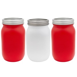 Darware Red and White Mason Jars (Set of 3 Jars); Holiday Decor Colored Wide Mouth Mason Jars for Christmas, Valentine’s, 4th of July and Home Decor