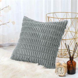 Artscope Corduroy Set of 1 Cushion Cover 60x60 cm Super Soft Boho Striped Square Pillow Covers Case Decorative Modern Cushion Covers for Sofa Couch Bedroom Car Decor Grey