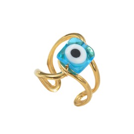 JENMAVJI Evil Eye Bead Swirl Knuckle Stackable Adjustable Finger Ring Bohemian Turkish Amulet Lucky Winding Stacking Ring (lake blue)