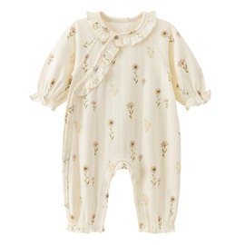 gurcooc Newborn Baby Girl Romper Ruffle Cotton Long Sleeve Bodysuit Floral Jumpsuit Onesie Outfit Set, 0-18 Months, yellow