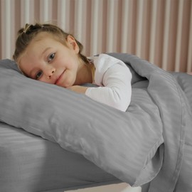 ZPECC Toddler Bedding Set - 4 Piece Soft Crib Bedding Set for Boys, Includes Toddler Comforter, Flat Sheet, Fitted Sheet and Pillowcase, Grey Stripe