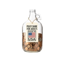 Piggy Bank for Adults – Glass Jar for Coins, Money & Small Change – Half Gallon Jug Made in USA – Savings or Tip Jar Gift