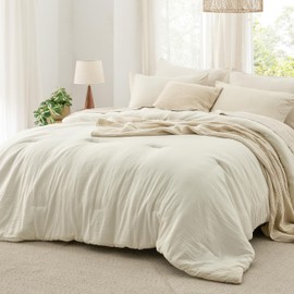 Bedsure Full Size Comforter Set, Ivory Soft Prewashed Bedding for All Seasons, 3 Pieces GentleSoft™ Warm Down Alternative Bed Set, 1 Lightweight Comforter (82"x86") and 2 Pillowcases (20"x26")