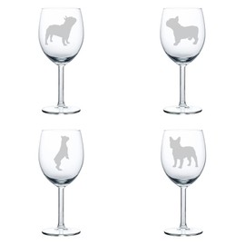 MIP Set of 4 Wine Glass Goblet Frenchie French Bulldog Collection (10 oz)