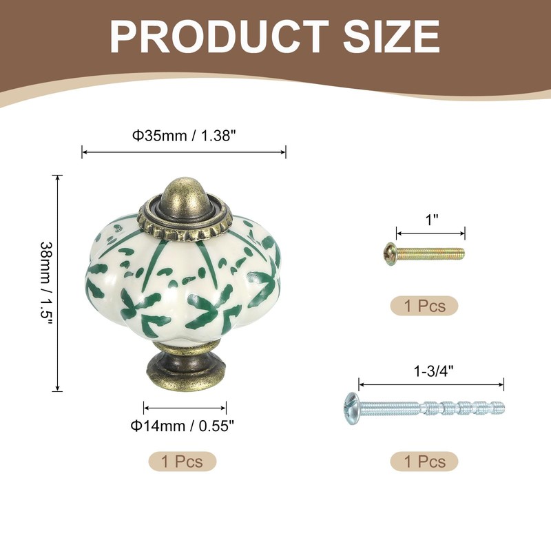 sourcing map Ceramic Knobs, 35mm/1.38" Pumpkin Cabinet Knob Drawer Pull