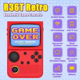 R36T Retro Gaming Console with Portable Case, CRT-Inspired 3.5'' IPS Screen Handheld Game Console with 18000+ Classic Games Supports WiFi Networked Fighting and OTG, 3500mAh Battery(Red 64GB)