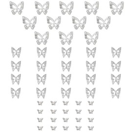 qiipii Butterfly Nail Charms, 52pcs 3D Silver Butterfly Charms for Acrylic Nails, 12 Butterflies Nail Rhinestones Gems Charms +40 Alloy Studs, Nail Art Crystals Diamonds Decor Supplies for Nails DIY