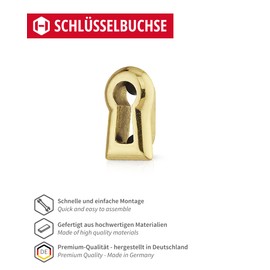 Gedotec Key Bush Brass Key Plate Antique for Plate Attachment - H7415 | Polished Shiny | Key Rosette for Inlet | 1 Piece - Key Plate for Cabinet Doors and Furniture