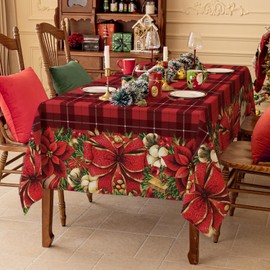 Softalker Christmas Rectangle Tablecloth Red Checkered Flower Xmas Table Cloths, Washable Polyester Fabric Table Covers for Dining, Parties & Holiday Decor(60 x 84 Inch)