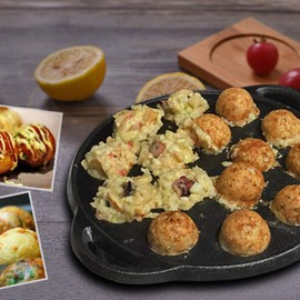 Hemoton Cast Iron Takoyaki Pan, Nonstick Takoyaki Pan Grill Pan, 15 Holes Octopus Ball Meat Ball Grill Pan, Cast Iron Griddle for Takoyaki Balls Snail (Black)