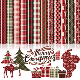 Whaline 12 Sheet Christmas Heat Transfer Vinyl Colorful Plaid HTV Iron on Vinyl Checkered Pattern Adhesive Craft Vinyl for Christmas Holiday DIY Fabric Silhouette Hat Bag Craft Supplies, 9.6 x 11.8"