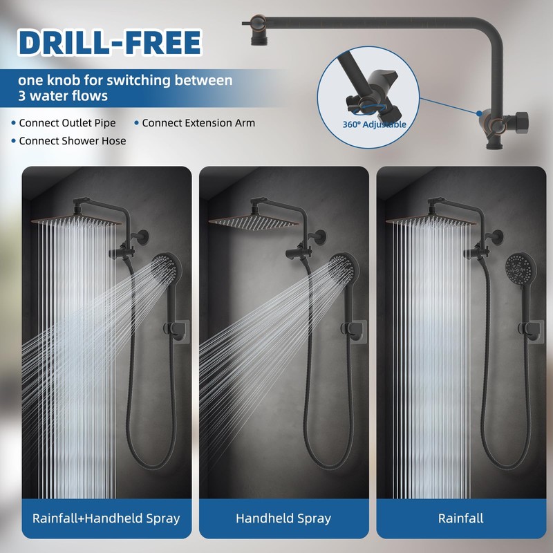 12" All Metal Shower Head, High Pressure 10-Spray Handheld Showerhead