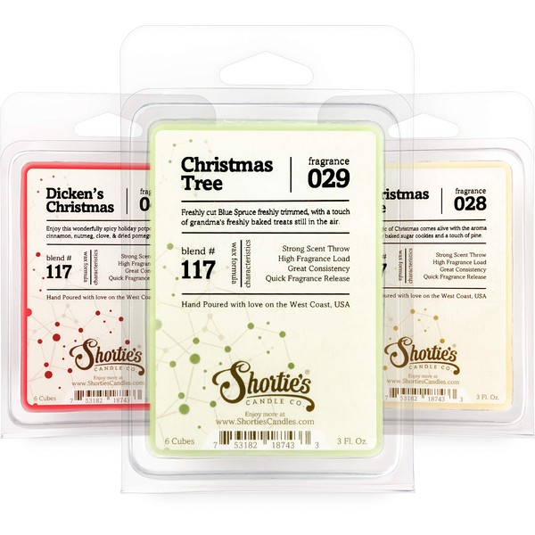 Christmas Wax Melts Variety Pack - Formula 117 - Dicken's Christmas, Christmas Tree, Christmas Eve - 3 Highly Scented 3 Oz. Bars - Made With Natural Oils - Christmas & Holiday Warmer Wax Cubes