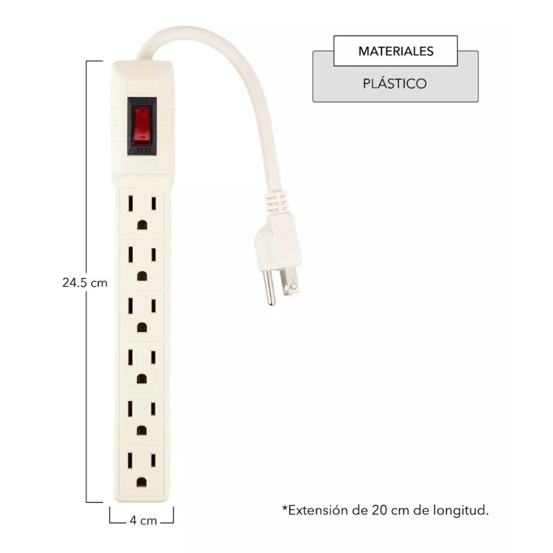 Cnx Barra Multicontacto Con 6 Tomas Polarizadas De 20 Cm