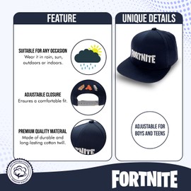FORTNITE Baseball Cap for Boys, Quality Made Boys Hat and Fitted Cap, Flatbrim Baseball Hat with Sleek Design Navy