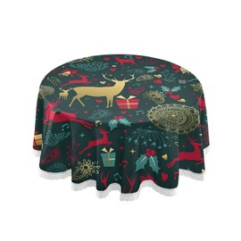Mnsruu Christmas Tablecloths, Christmas Reindeer Decorative Table Cloth for Circular Table Cover Dinner Table Parties