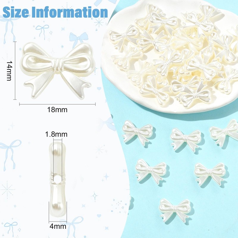 Ornazy 50Pcs White Imitation Pearl Aesthetic Spacer Beads Elegant Bow