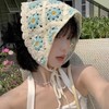 소니리 파스텔 블루 크로셰 자수 니트 반다나 보넷 Sonyri Pastel Blue Crochet Embroidery Knit Bandana Bonnet