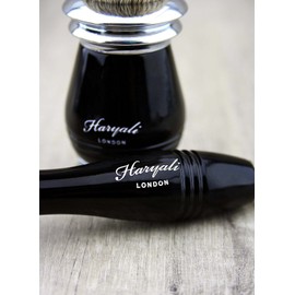 Black Colour Pack of 3 Shaving Tools Top Grade Silver Tip Badger Shaving Brush Classic Safety Razor and Double Stand for Both Razors and Brushes with Aluminium Stick