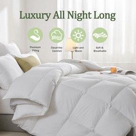 TOPGREEN Heavyweight Feather Down Fiber Comforter King Size, Extra Fluffy Duvet Insert, High Fill-Power Luxury Hotel Bed Comforters, with Ultra-Soft Egyptian Cotton Blend Case (106x90 Inch, White)