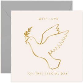 Old English Co. Gold Foil Dove Religious Special Day Card for Him or Her - Thoughtful Baptism Christening Card for Boy or Girl - Church Faith Greeting Card for Family | Blank Inside with Envelope