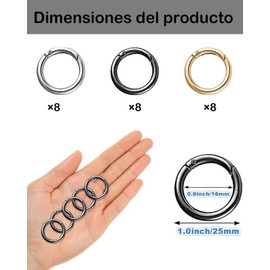 24 Mosquetones Llaveros, Anillos Abiertos De Metal De 25 Mm，Actividades Al Aire Libre y Viajes, Creativos De Manualidades, En Plata, Dorado y Negro