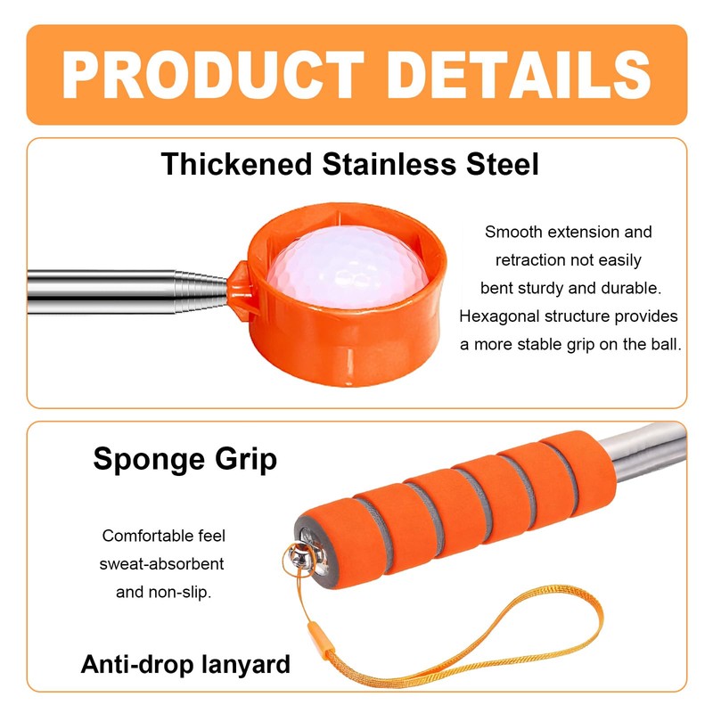 Smloplom Golf Ball Retriever Telescopic, 9Ft Golf Ball Retriever for