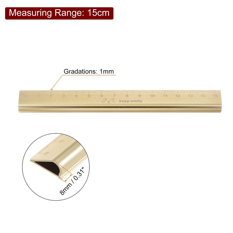 sourcing map Aluminium Hollow Scale Ruler 15 cm Metric Triangular