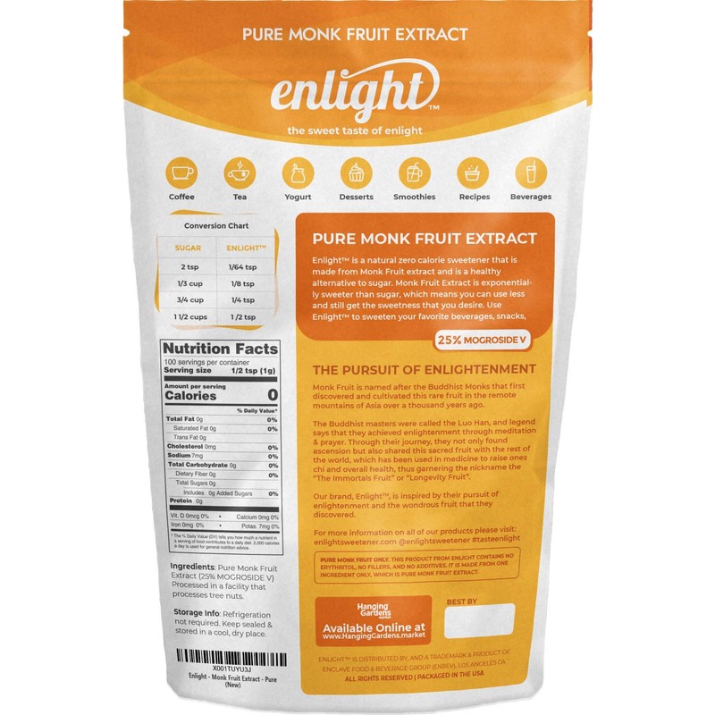 ENLIGHT - 100% Pure Monkfruit Extract (100g / 3.5oz Size)