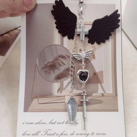 AGEN KGEN Cute Y2K Phone Charm Aesthetic Keychain Accessories Phone Lanyard String for Bag Purse Backpack Wallet Airpods Pendants Decor for Women (1x Black Wing)