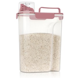 LEAWALK Rice Storage Container, Cereal Containers Storage, Dry Food Airtight Dispenser, Pet Dog Cat Food Container BPA Free, Clear Plastic Kitchen and Pantry Organization Bin (pink, 5L-1Pack)