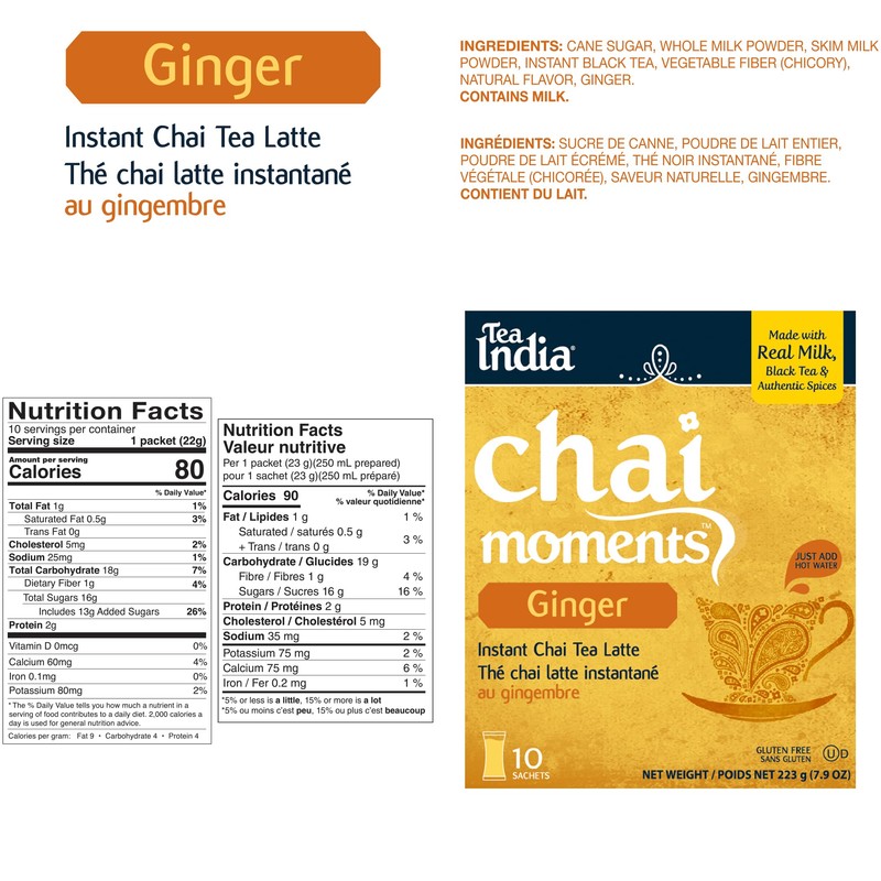 Tea India Chai Moments Ginger Chai Tea Instant Latte Mix