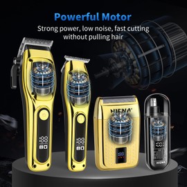 HIENA PRO Professional Hair Clipper Set for Men, Foil Shaver & Men's Facial Grooming Tool, Rechargeable Barber Clippers Set and Trimmer Kit, Cordless Electric Beard, Nose Trimmer