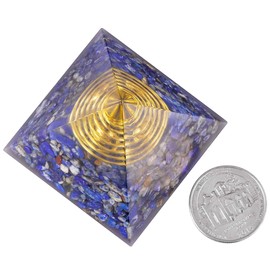 KYEYGWO Lapis Lazuli Energy Pyramid Gemstone with Gold Wire, Reiki Crystal Pyramid Healing Stone for Chakra Healing, Meditation and Home Decoration