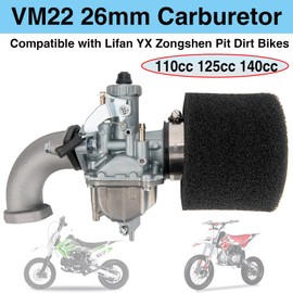 VM22 26m Carburetor with Air Filter Intake Compatible with Pipe Pit Dirt Bike Motorcycle 110cc 125cc 140cc Lifan YX Zongshen Pit Dirt Bike CRF70 XR50 KLX BBR Apollo Thumpstar Braaap Atomic DHZ SSR