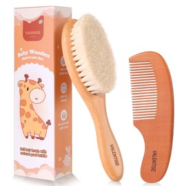 VALENTISE Baby Hair Bush and Comb Set,Baby Hair Brush with Soft Goat Bristle and Wood Comb Set,Wooden Baby Brush Set for Newborns & Toddlers,Good for Cradle Cap Brush