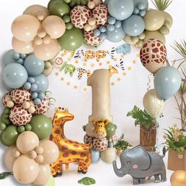 Jwssor 1st Birthday Decorations for Boys,1st Wild One Birthday Balloons,Jungle Balloons,First Safari 1 Year